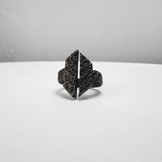 Black Textured Stainless Steel Ring with Split Facing