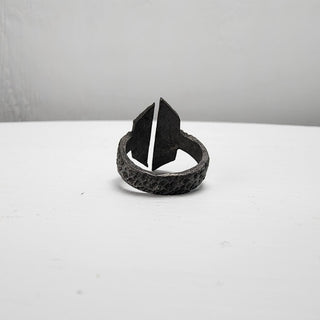 Black Textured Stainless Steel Ring with Split Facing