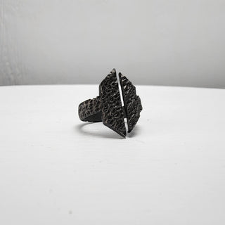 Black Textured Stainless Steel Ring with Split Facing