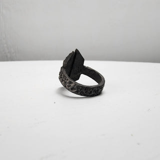 Black Textured Stainless Steel Ring with Split Facing