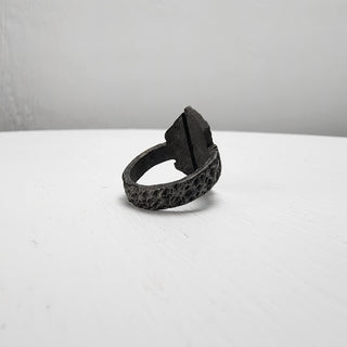 Black Textured Stainless Steel Ring with Split Facing