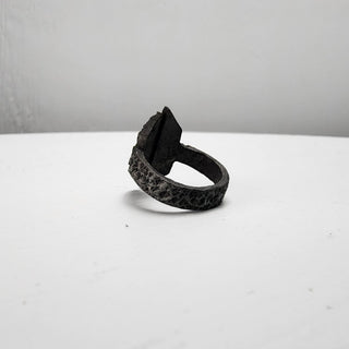 Black Textured Stainless Steel Ring with Split Facing