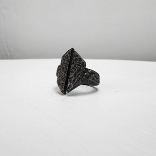 Black Textured Stainless Steel Ring with Split Facing