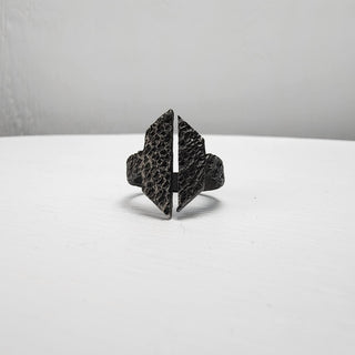 Black Textured Stainless Steel Ring with Split Facing