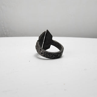 Black Textured Stainless Steel Ring with Split Facing