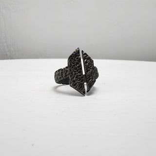 Black Textured Stainless Steel Ring with Split Facing