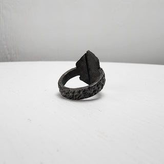 Black Textured Stainless Steel Ring with Split Facing