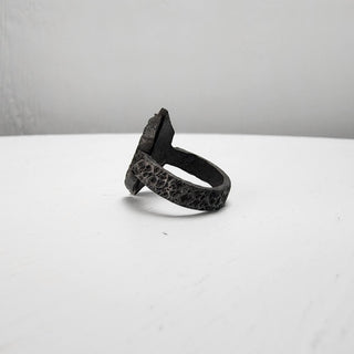 Black Textured Stainless Steel Ring with Split Facing