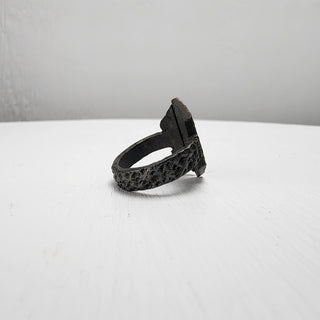 Black Textured Stainless Steel Ring with Split Facing