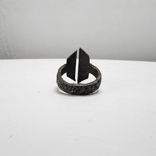 Black Textured Stainless Steel Ring with Split Facing