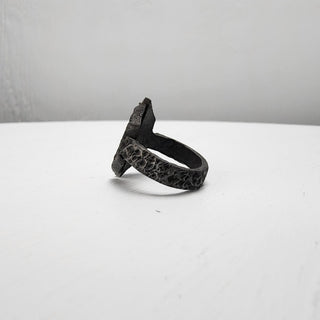 Black Textured Stainless Steel Ring with Split Facing