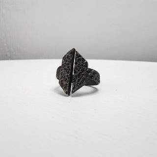 Black Textured Stainless Steel Ring with Split Facing