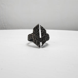 Black Textured Stainless Steel Ring with Split Facing