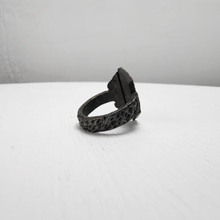 Black Textured Stainless Steel Ring with Split Facing