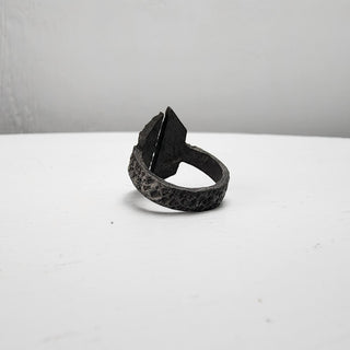 Black Textured Stainless Steel Ring with Split Facing