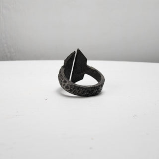 Black Textured Stainless Steel Ring with Split Facing